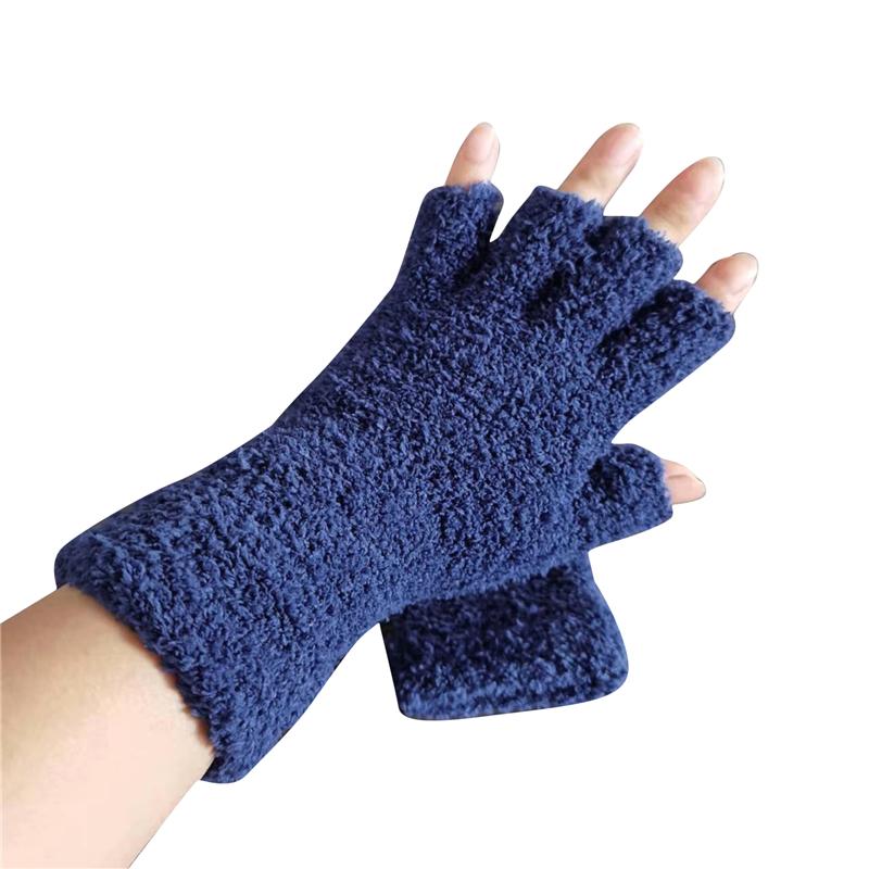 Damen Herren Korallensamt Lange Halbfingerhandschuhe Halten Warm Schreibgerippte Gestrickte Pelzige Fäustlinge Winter Einfarbig Fingerlose Weiche Plüschhandschuhe One Size blau von Joom DACH