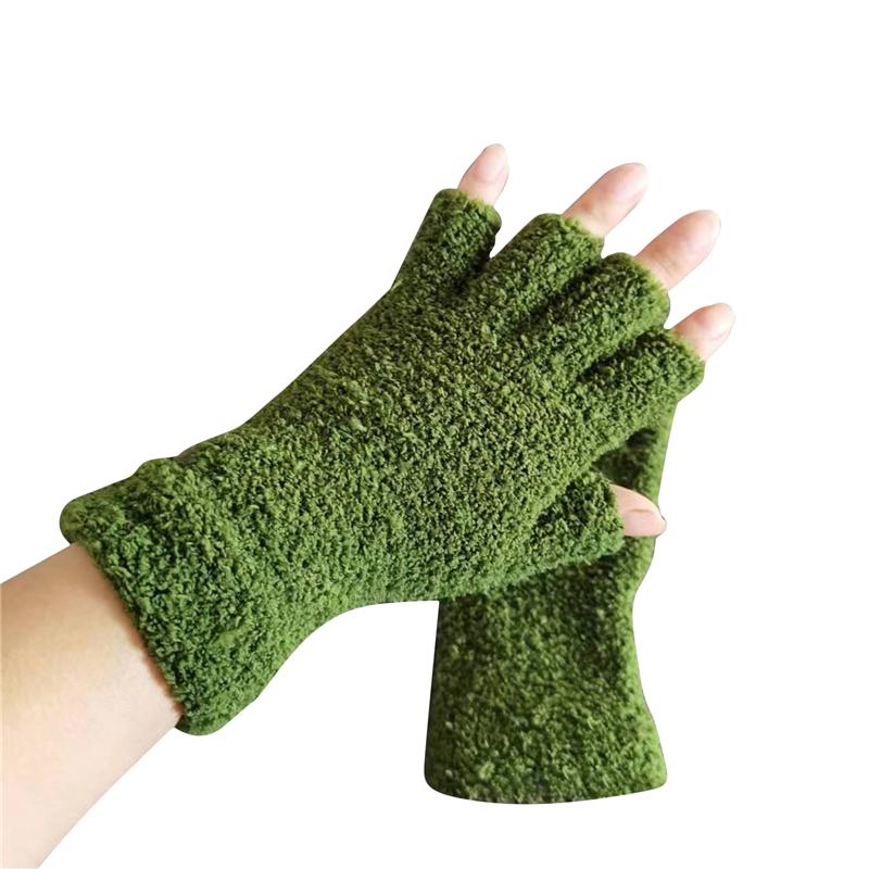 Damen Herren Korallensamt Lange Halbfingerhandschuhe Halten Warm Schreibgerippte Gestrickte Pelzige Fäustlinge Winter Einfarbig Fingerlose Weiche Plüschhandschuhe One Size grün von Joom DACH