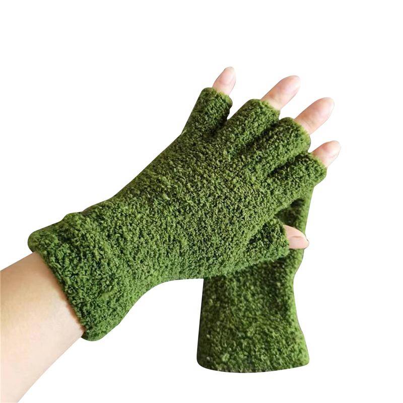 Damen Herren Korallensamt Lange Halbfingerhandschuhe Halten Warm Schreibgerippte Gestrickte Pelzige Fäustlinge Winter Einfarbig Fingerlose Weiche Plüschhandschuhe One Size grün von Joom DACH