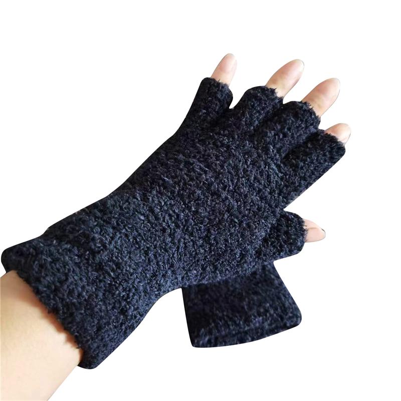 Damen Herren Korallensamt Lange Halbfingerhandschuhe Halten Warm Schreibgerippte Gestrickte Pelzige Fäustlinge Winter Einfarbig Fingerlose Weiche Plüschhandschuhe One Size schwarz von Joom DACH