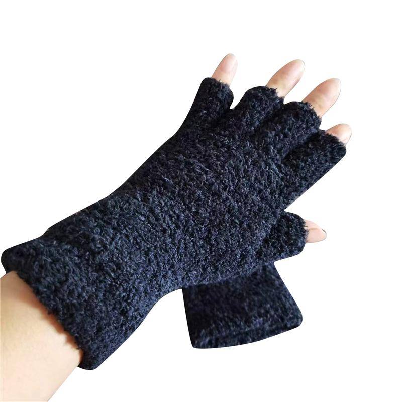 Damen Herren Korallensamt Lange Halbfingerhandschuhe Halten Warm Schreibgerippte Gestrickte Pelzige Fäustlinge Winter Einfarbig Fingerlose Weiche Plüschhandschuhe One Size schwarz von Joom DACH