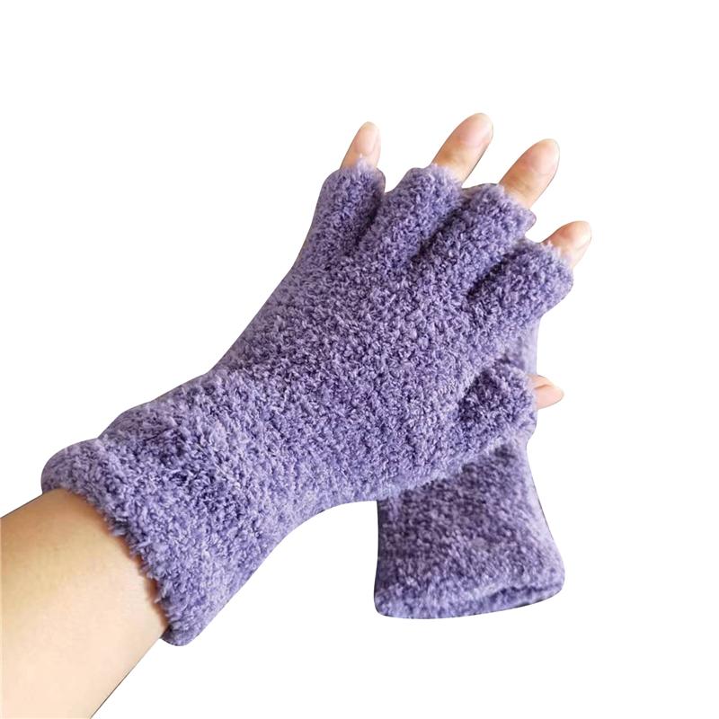 Damen Herren Korallensamt Lange Halbfingerhandschuhe Halten Warm Schreibgerippte Gestrickte Pelzige Fäustlinge Winter Einfarbig Fingerlose Weiche Plüschhandschuhe One Size licht lila von Joom DACH