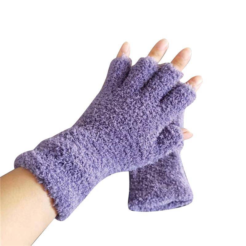 Damen Herren Korallensamt Lange Halbfingerhandschuhe Halten Warm Schreibgerippte Gestrickte Pelzige Fäustlinge Winter Einfarbig Fingerlose Weiche Plüschhandschuhe One Size licht lila von Joom DACH
