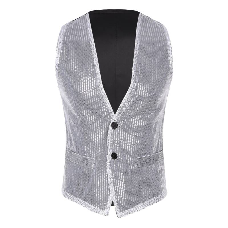 Damen Herren Shiny Pailletten Schal Smoking Anzug Blazer Hochzeit Party Abschlussball Glitzer Anzug Jacke DJ Club Bühne Blazer Weste silber von Joom DACH