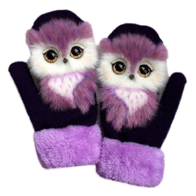 Damen Herren Winter-Strickhandschuhe, niedliche 3D-flauschige Cartoon-Tier-Thermo-Fäustlinge von Joom DACH