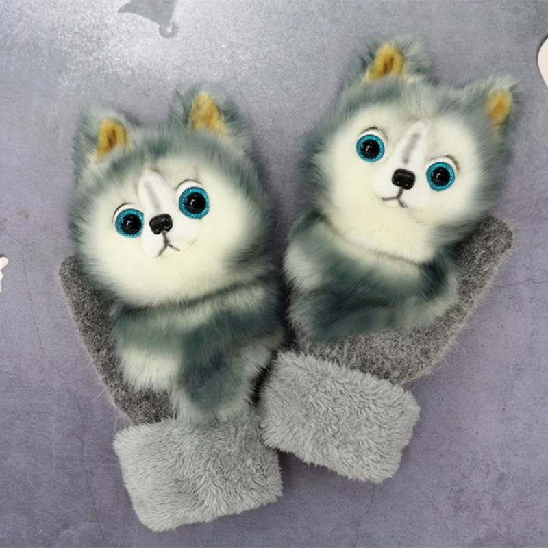 Damen Herren Winter-Strickhandschuhe, niedliche 3D-flauschige Cartoon-Tier-Thermo-Fäustlinge von Joom DACH