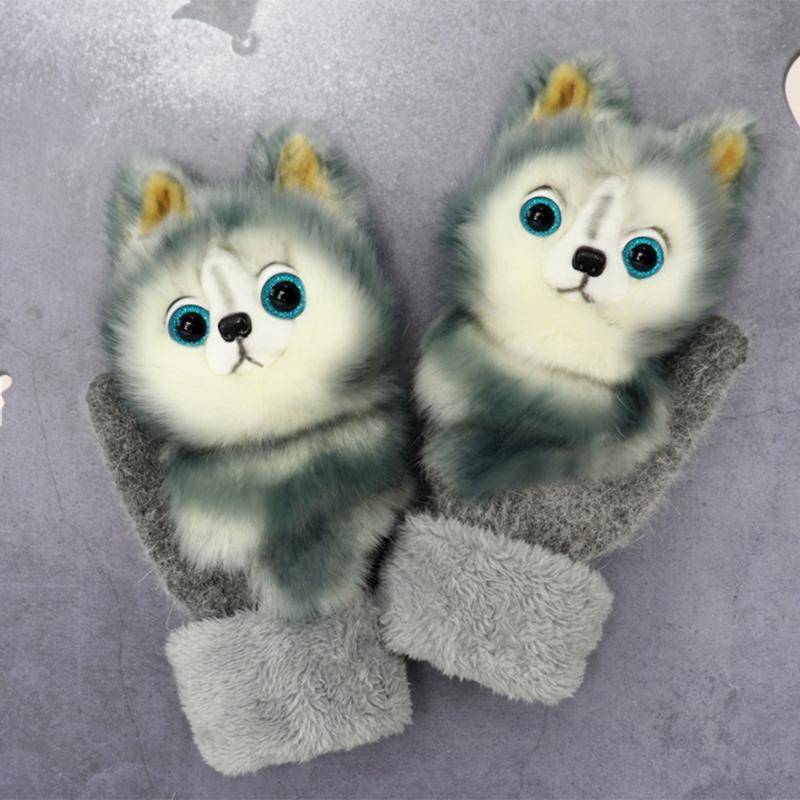 Damen Herren Winter-Strickhandschuhe, niedliche 3D-flauschige Cartoon-Tier-Thermo-Fäustlinge von Joom DACH