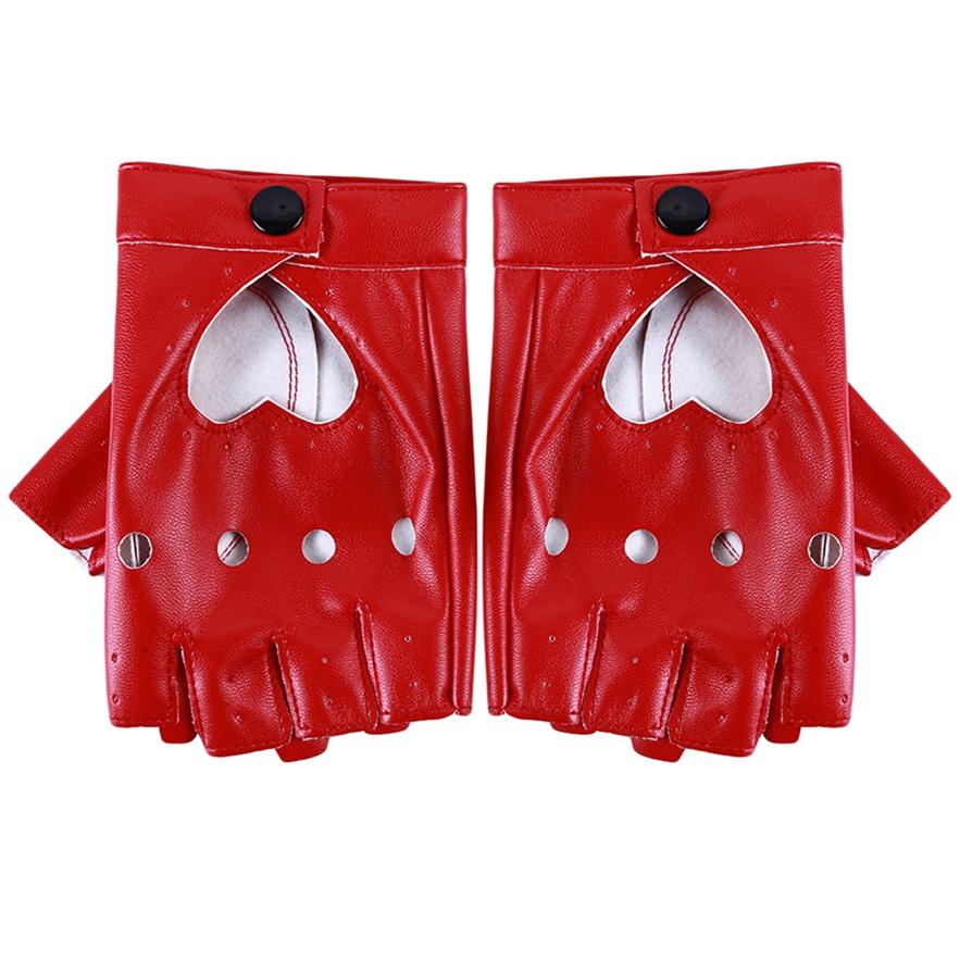 Damen-Herz-Halbfinger-Handschuhe, Tanzhandschuhe, PU-Leder, fingerlose Handschuhe rot von Joom DACH