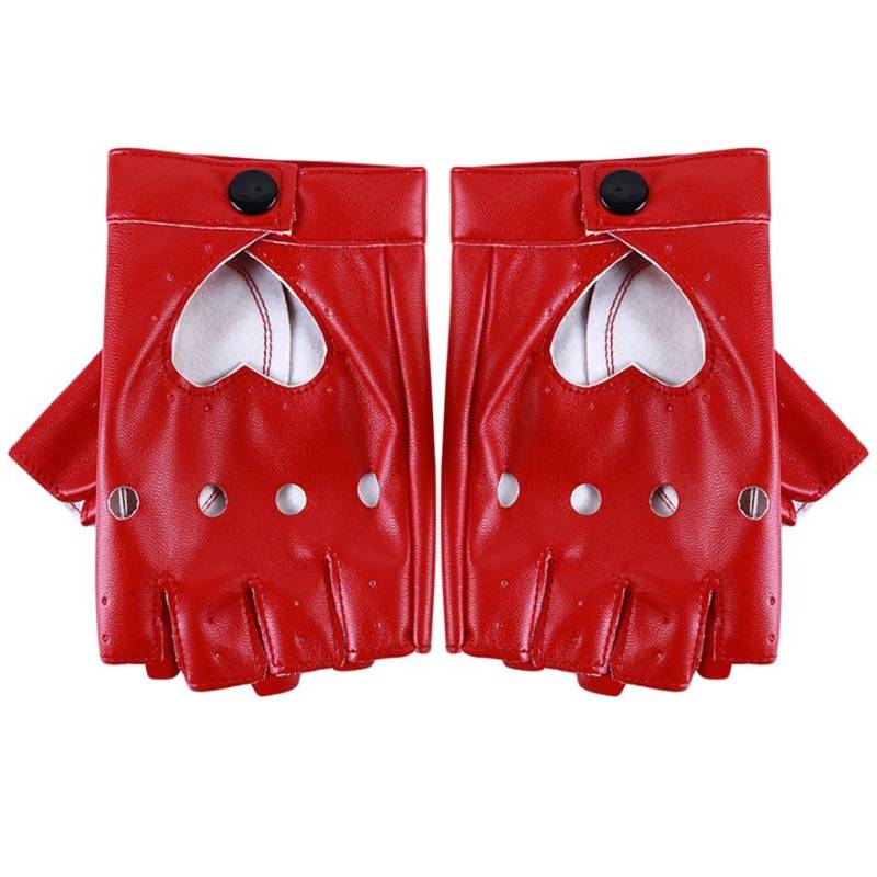 Damen-Herz-Halbfinger-Handschuhe, Tanzhandschuhe, PU-Leder, fingerlose Handschuhe rot von Joom DACH