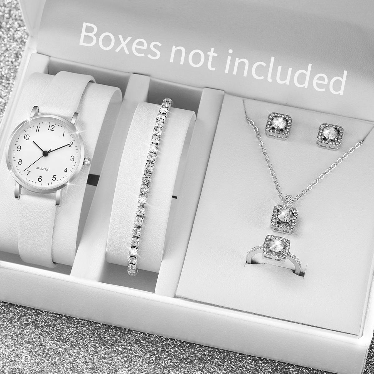 Damen High-End Temperament Uhr Schmuckset Silber Quadratischer Diamantschmuck Digitaluhr 6-teiliges Set von Joom DACH