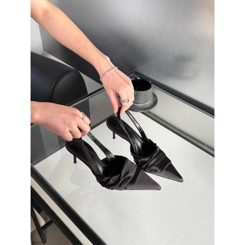 Damen High Heel Sandalen Sommer Neue Mode Damen Kleid Schwarz Leder Party Feine Spitze Kappe Zehen Rücken Ausgeschnittene Sandalen 38 schwarz von Joom DACH