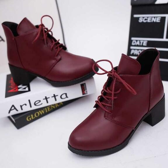 Damen High Heel Schuhe Martain Stiefel PU Leder Spitzschuhe Schnürschuhe Herbst Winter Schuhe 35 von Joom DACH