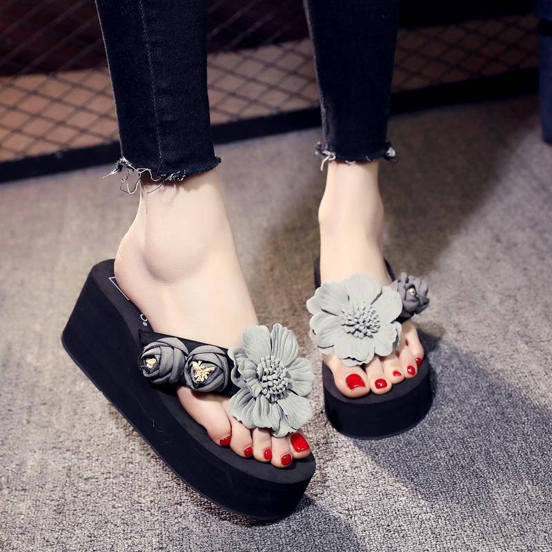 Damen High Heels Flip-Flops Dicke Sohlen Rutschfeste Strandurlaub Mode Tragen Strand Hausschuhe 41 grau von Joom DACH