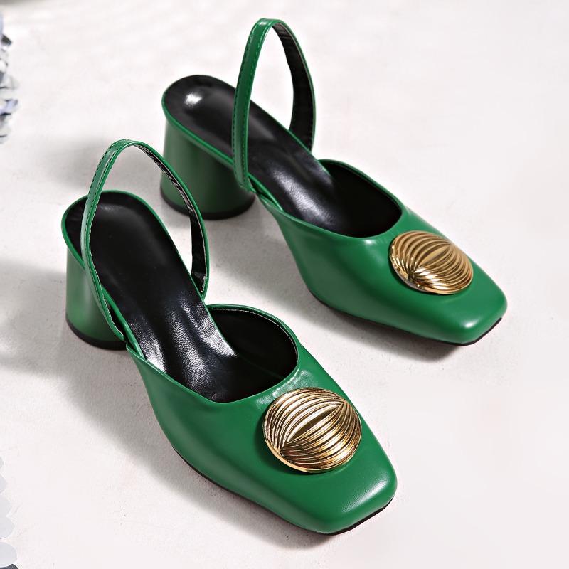 Damen High Heels Mode Eckige Zehe Leder Slingbacks Pumps Elegante Damen Absatzschuhe Herbst Luxus Absatzschuh 43 grün von Joom DACH