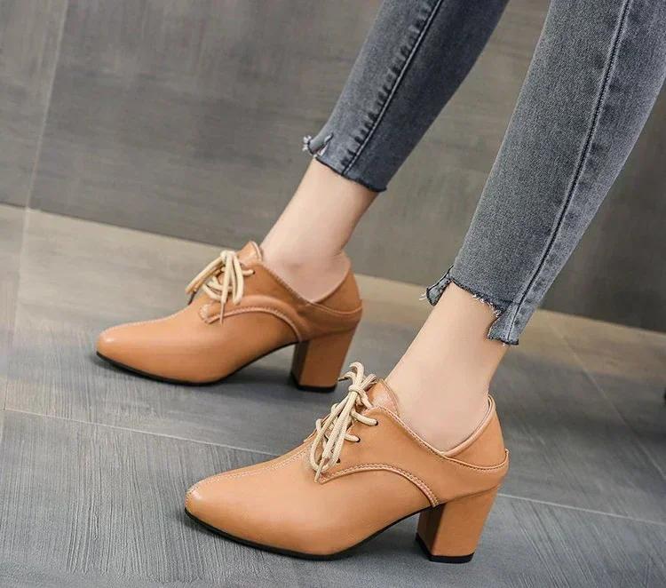 Damen High Heels Neue Temperament Pumps Lace Up Hohl Atmungsaktive Low-Top Schuhe Runde Zehe Talon Femme Retro Zapatos Mujer 35 von Joom DACH