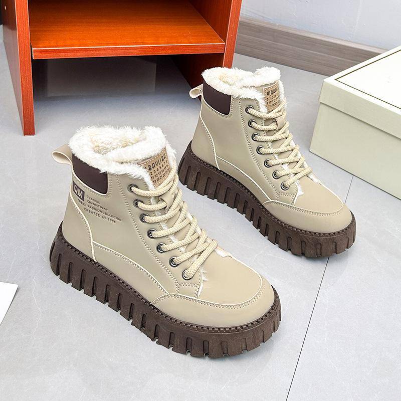 Damen High-Top-Schuhe Winter Neue Fleece-gefütterte warme All-Matching Big Cotton-Schuhe Plateau-Freizeitschuhe Tide 39 khaki von Joom DACH