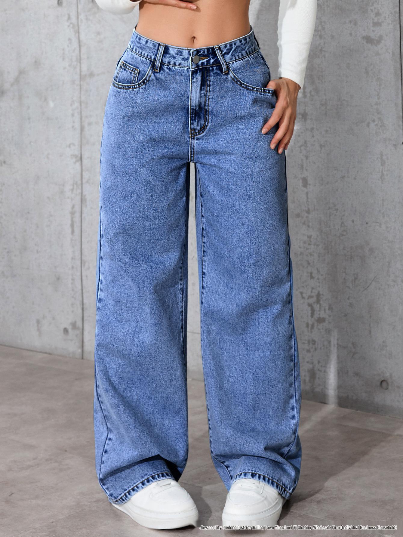 Damen High Waist Wide Leg Jeans - Süß & Würzig Stil, Casual, Locker, Lange Hose, Bestseller XL dunkelblaue von Joom DACH