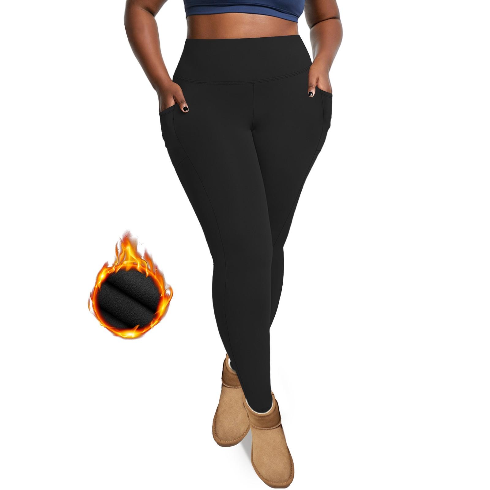 Damen Hoch taillierte Hip Lift Pocket Große Sportbekleidung Sport Plus Fleece Yogahose Neun-Punkt-Hose XXXL schwarz von Joom DACH