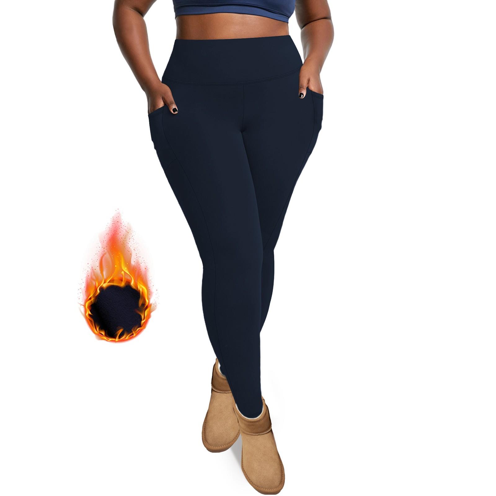 Damen Hoch taillierte Hip Lift Pocket Große Sportbekleidung Sport Plus Fleece Yogahose Neun-Punkt-Hose XXXXXL dunkelblau von Joom DACH