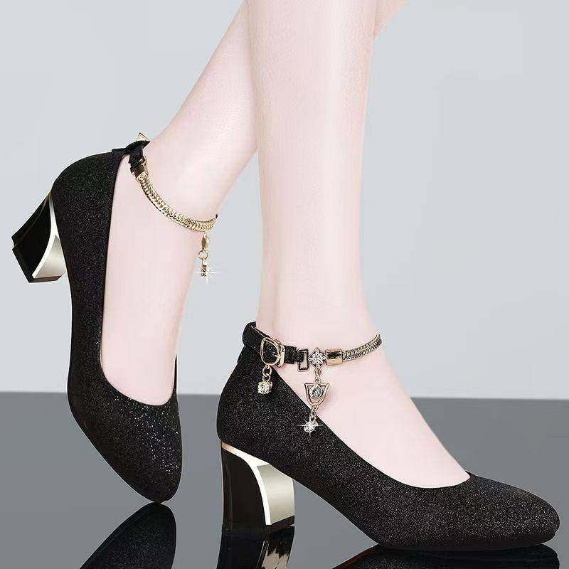 Damen Hochzeit High Heel Schuhe Luxus Elegant Übergröße Damenschuhe Frühling Knöchelriemen Absatzschuhe Damen Flache Klobige Pumps 34 schwarz von Joom DACH