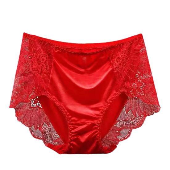 Damen Höschen Spitze Blumenstickerei Mittlere Taille Elastische Weiche Atmungsaktive Antiseptische Glänzende Eis Seide Dame Unterhose Slips Unterwäsche XL rot von Joom DACH