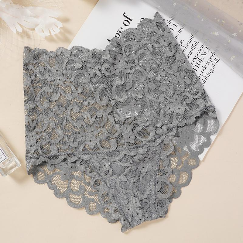 Damen-Höschen mit Blumenmuster und Spitze, Übergröße, Hipster-Unterwäsche mit hoher Taille, atmungsaktive Slips, L-2X 2XL grau von Joom DACH