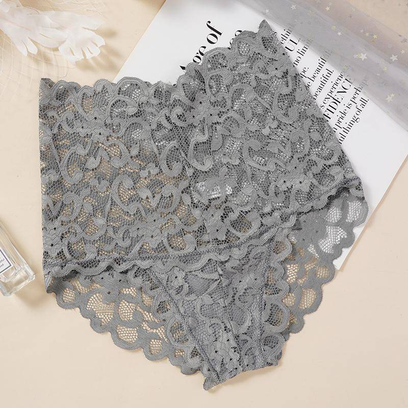 Damen-Höschen mit Blumenmuster und Spitze, Übergröße, Hipster-Unterwäsche mit hoher Taille, atmungsaktive Slips, L-2X 2XL grau von Joom DACH