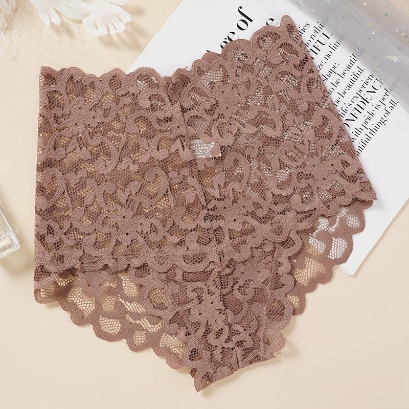 Damen-Höschen mit Blumenmuster und Spitze, Übergröße, Hipster-Unterwäsche mit hoher Taille, atmungsaktive Slips, L-2X XL kaffeebraun von Joom DACH