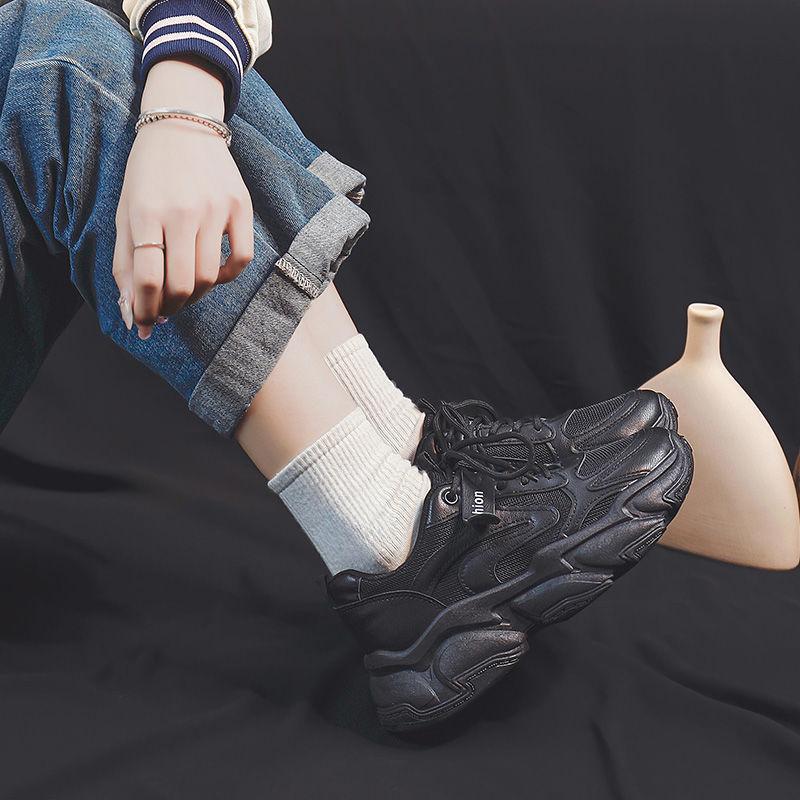 Damen Ins Vielseitige Student Soft Sports Platform Weiße Schuhe Mesh Atmungsaktive Laufschuhe 40 schwarz von Joom DACH