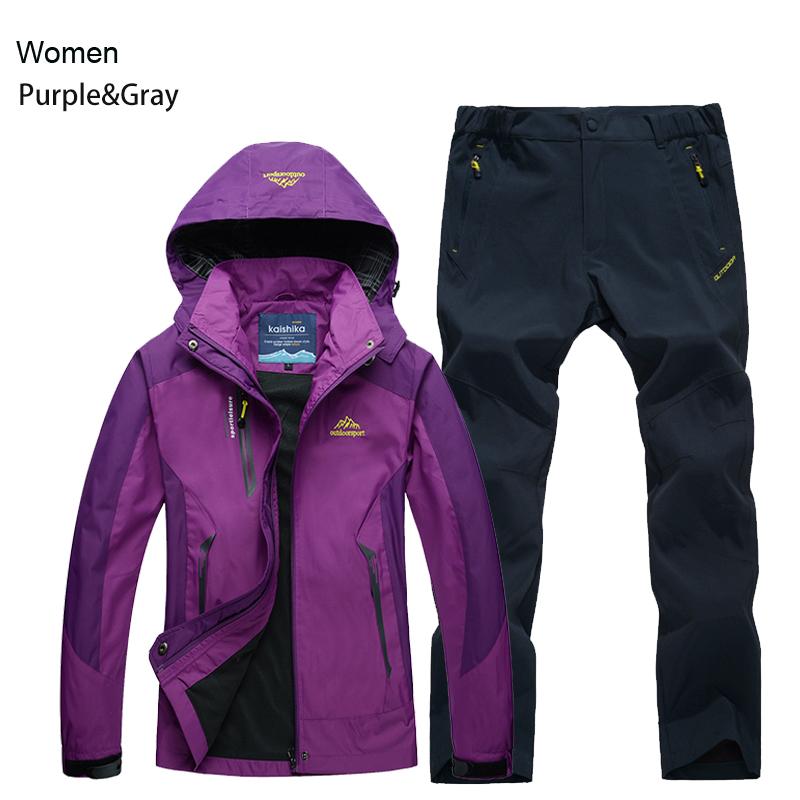 Damen Jacke Hose Wander Set Camping Frühling Herbst Outdoor Wasserdicht 20000MM Winddicht Anzug Trekking Mantel Hose 4XL von Joom DACH