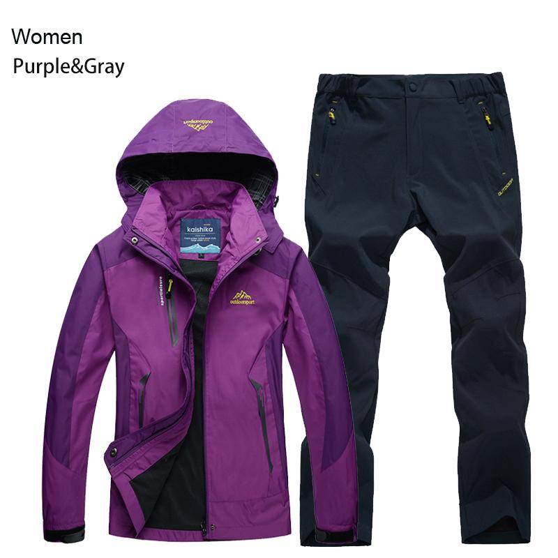 Damen Jacke Hose Wander Set Camping Frühling Herbst Outdoor Wasserdicht 20000MM Winddicht Anzug Trekking Mantel Hose 4XL von Joom DACH