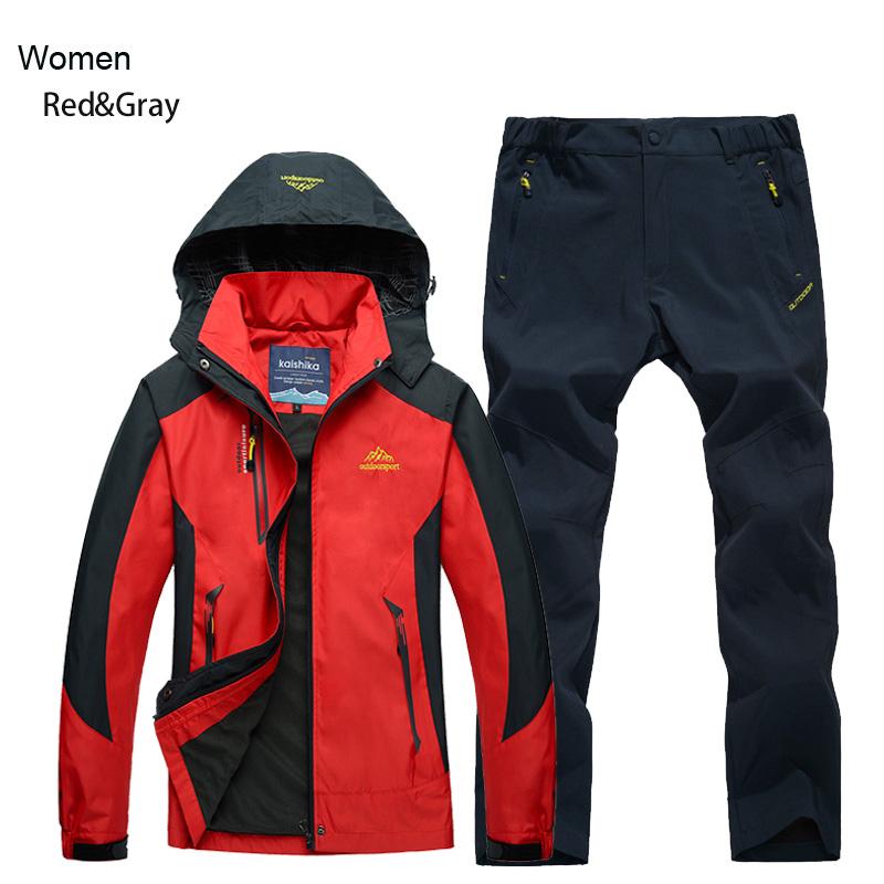 Damen Jacke Hose Wander Set Camping Frühling Herbst Outdoor Wasserdicht 20000MM Winddicht Anzug Trekking Mantel Hose 4XL von Joom DACH