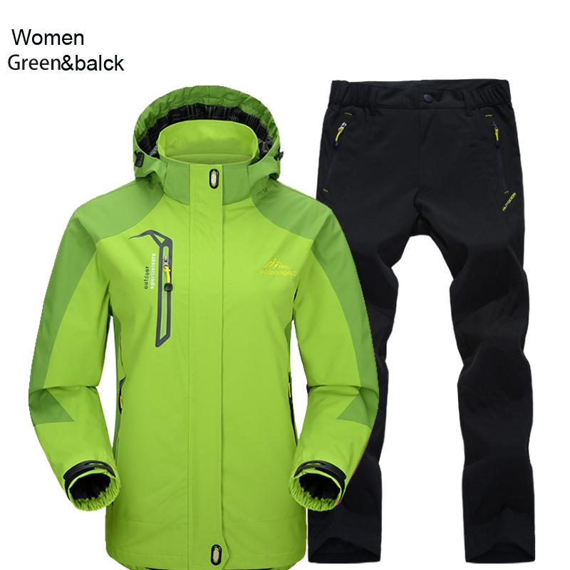 Damen Jacke Hose Wander Set Camping Frühling Herbst Outdoor Wasserdicht 20000MM Winddicht Anzug Trekking Mantel Hose M von Joom DACH