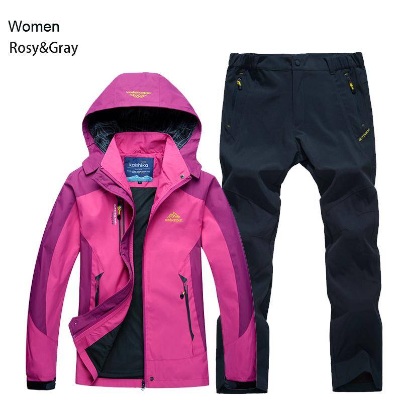 Damen Jacke Hose Wander Set Camping Frühling Herbst Outdoor Wasserdicht 20000MM Winddicht Anzug Trekking Mantel Hose XL von Joom DACH