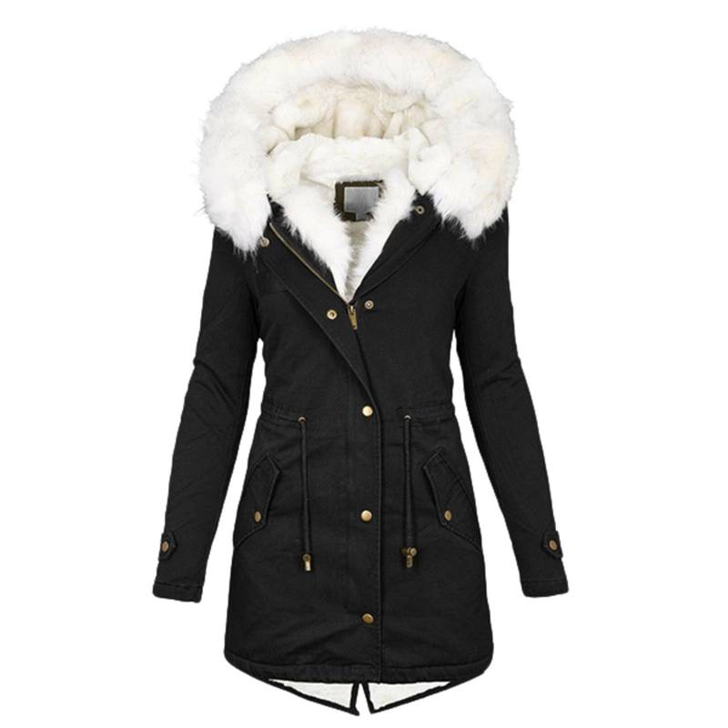 Damen Jacke Parka Lang Parkas Weiblich Baumwolle Kapuzenmantel Locker Langer Mantel Dick Warm Winddicht Lässig Herbst Winter Übergröße 3XL schwarz von Joom DACH