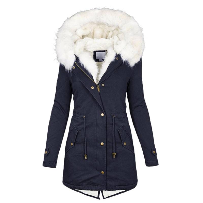 Damen Jacke Parka Lang Parkas Weiblich Baumwolle Kapuzenmantel Locker Langer Mantel Dick Warm Winddicht Lässig Herbst Winter Übergröße 5XL navy blau von Joom DACH