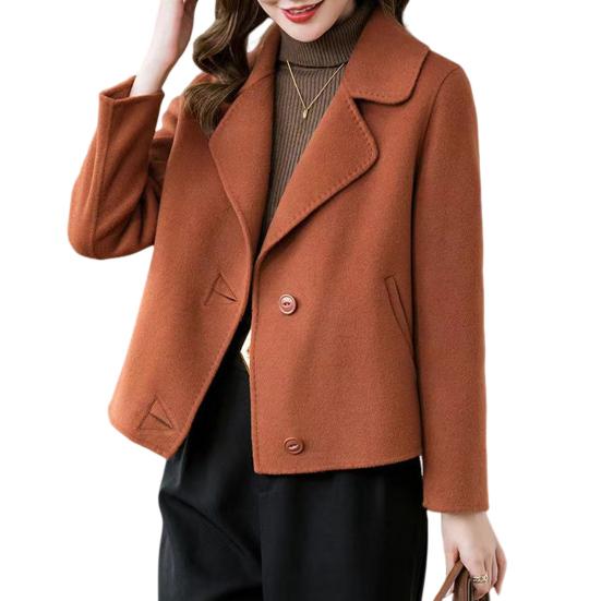 Damen Jacke Revers Einfarbig Einreihig Doppelseitig Wollmantel Locker Thermo Kurzer Typ Langarm Pendeln Dating Frühling Herbst Wintermantel L von Joom DACH