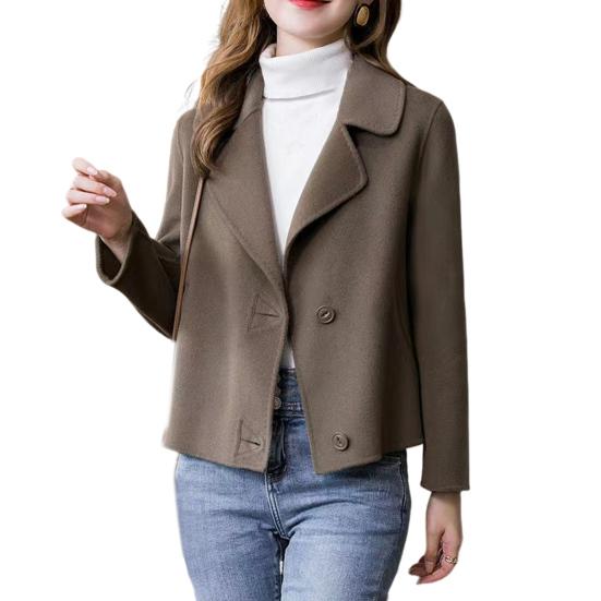 Damen Jacke Revers Einfarbig Einreihig Doppelseitig Wollmantel Locker Thermo Kurzer Typ Langarm Pendeln Dating Frühling Herbst Wintermantel M von Joom DACH