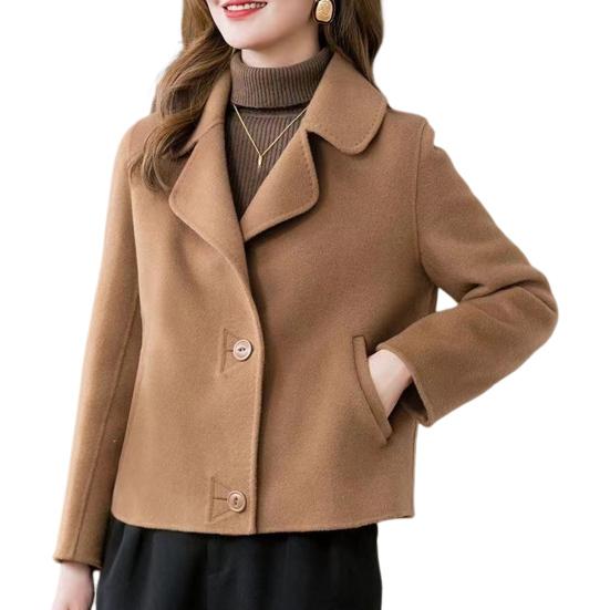 Damen Jacke Revers Einfarbig Einreihig Doppelseitig Wollmantel Locker Thermo Kurzer Typ Langarm Pendeln Dating Frühling Herbst Wintermantel XXXL von Joom DACH