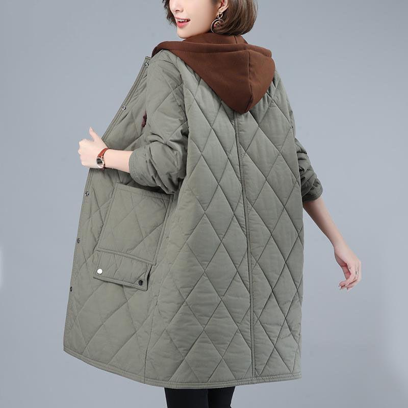 Damen-Jacke mit Baumwollpolsterung, für den Winter, lose, große Größe, lässig, mittellang, mit Kapuze, gesteppt, warm, mit Baumwolle gefüttert XXXL von Joom DACH