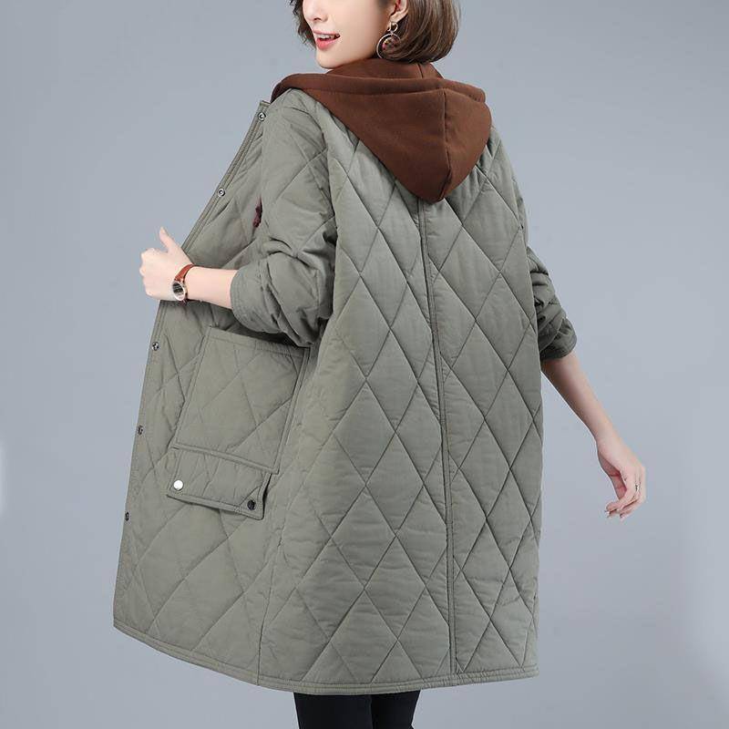 Damen-Jacke mit Baumwollpolsterung, für den Winter, lose, große Größe, lässig, mittellang, mit Kapuze, gesteppt, warm, mit Baumwolle gefüttert XXXL von Joom DACH