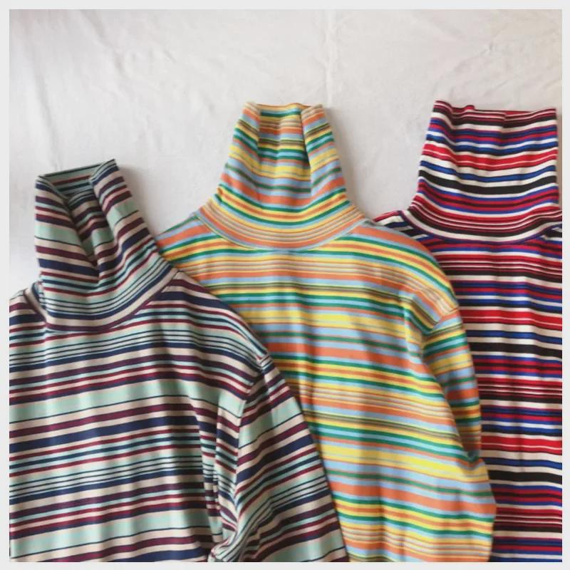 Damen Japanischer Retro Gestreift Langarm Rollkragen Fleece-Oberteil Small von Joom DACH