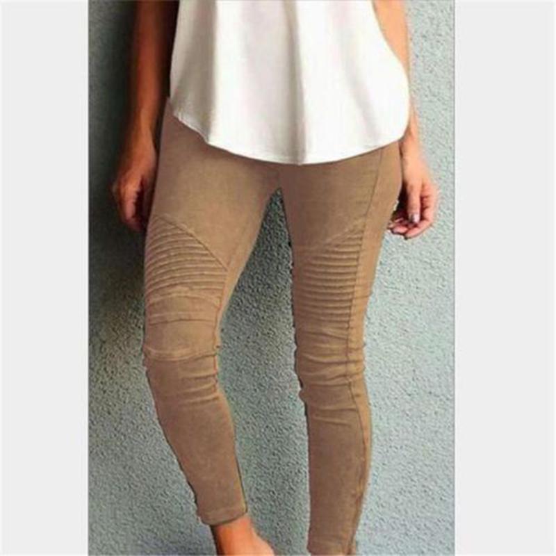 Damen-Jeans, hohe Taille, dünne, plissierte Bleistifthose, Retro-elastische Stretch-Slim-Leggings XXL khaki von Joom DACH