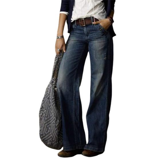 Damen Jeans Retro Straight Distressed Einfarbig Mehrere Taschen Mittlere Taille Knopf Reißverschluss Streetwear 3XL navy blau von Joom DACH