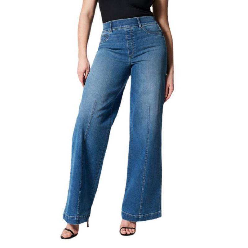 Damen Jeans mit elastischem Bund, hohe Taille, weites Bein, Stretch-Jeans, Damen, lässige lange Hose XXL navy blau von Joom DACH