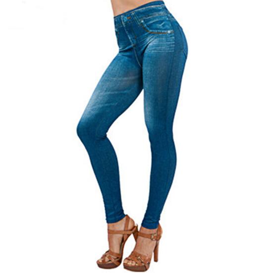 Damen-Jeans mit hoher Taille, schmalem Denim-Druck, Stretch-Bleistifthose 5XL blau von Joom DACH