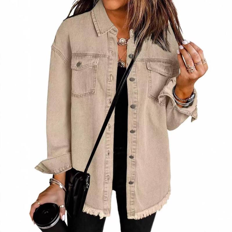 Damen Jeansjacke, Slim Fit Stretch Baumwolle Freizeit Oberbekleidung mit mehreren Taschen XL khaki von Joom DACH