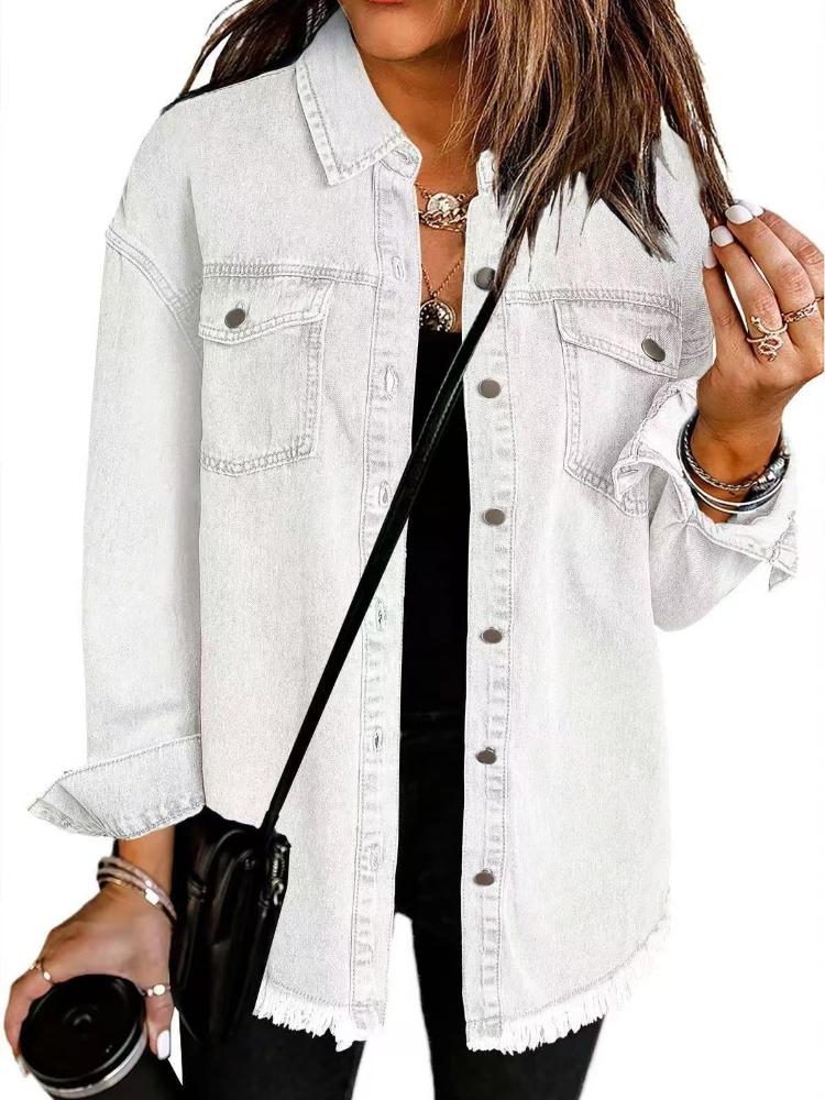 Damen Jeansjacke, Slim Fit Stretch Baumwolle Freizeit Oberbekleidung mit mehreren Taschen XL weiß von Joom DACH