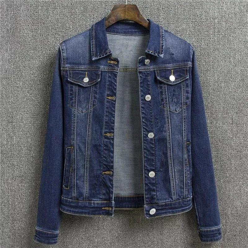 Damen Jeansjacke Schlichte Freizeitjacke Damen Kurzes Oberteil Langarm Polokragen Frühling Herbst Cardigan Mantel Modetrend Punk Mantel M dunkelblaue von Joom DACH