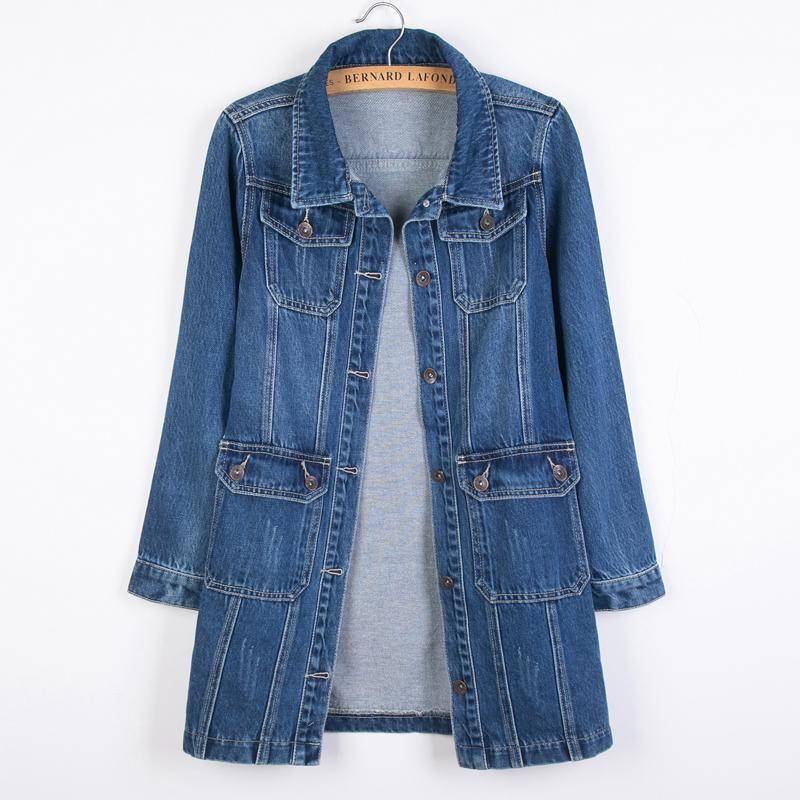 Damen Jeansjacken Frühling Herbst Langarm Taschen Mittellang Jeansmantel Mode Oberbekleidung L von Joom DACH
